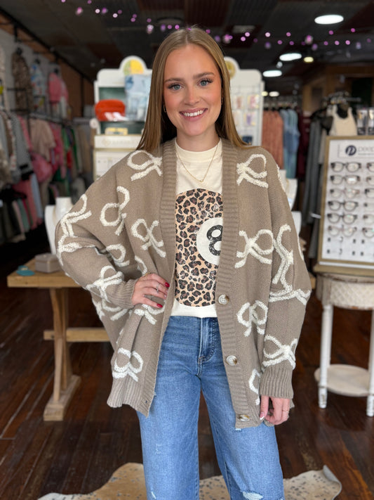Oversized Ribbon Sweater-Cardigan in Taupe
