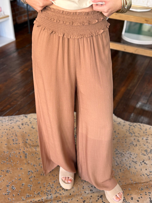 Smocked Wide Leg Pants in Coco