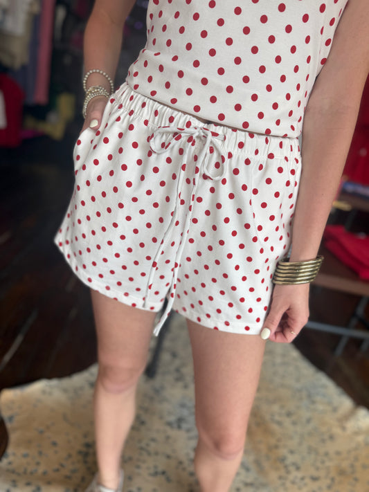 Polka Dot Drawstring Shorts in Red