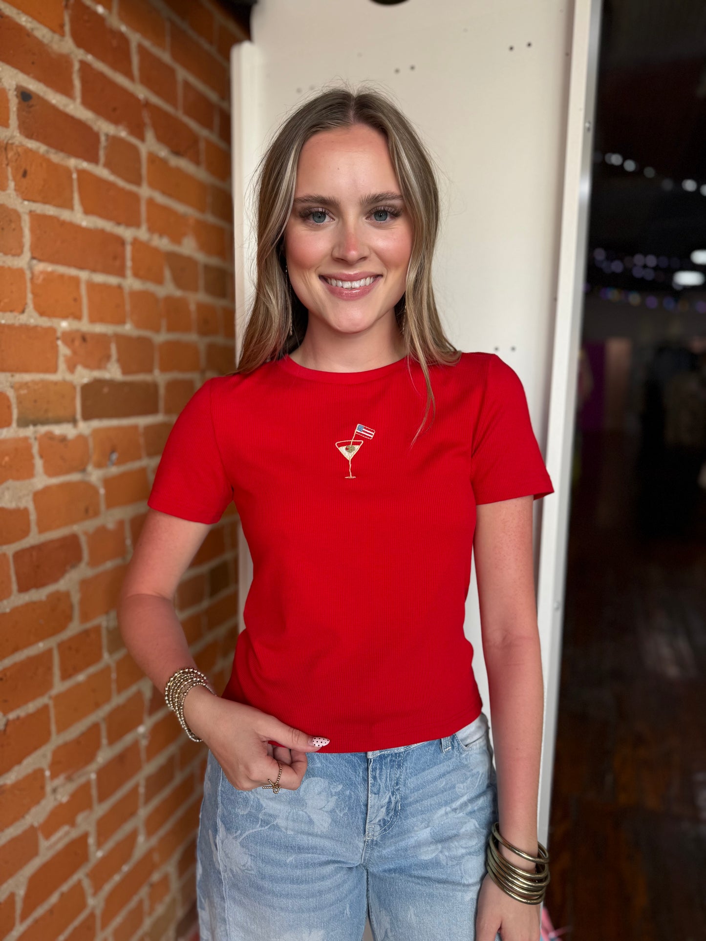 USA Crew Neck Baby Tee in Red
