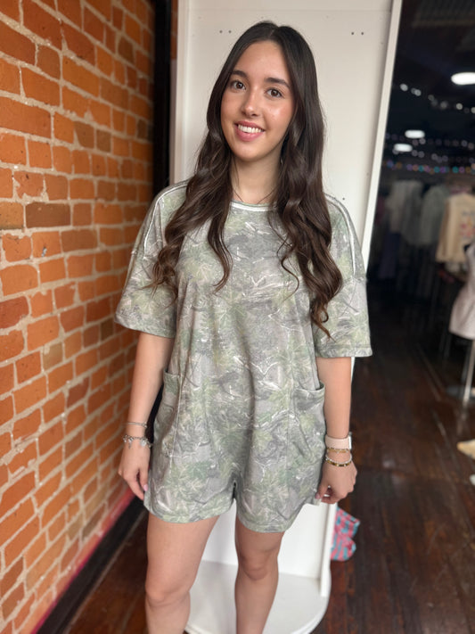 Camo Print Casual Romper