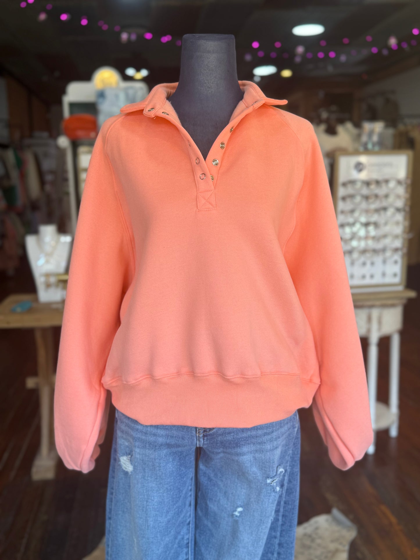 Snap Button Pullover in Coral