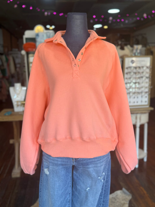 Snap Button Pullover in Coral