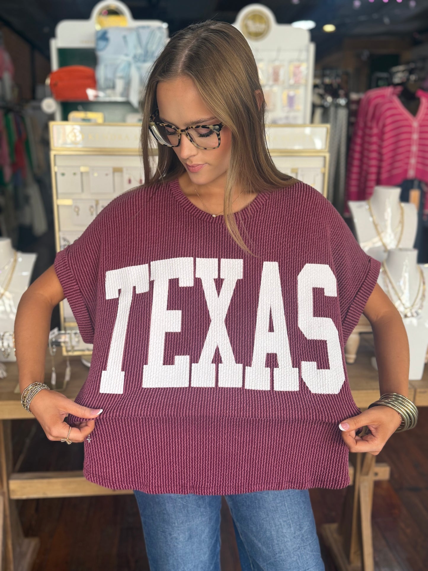 Texas Short Sleeve Top in Maroon