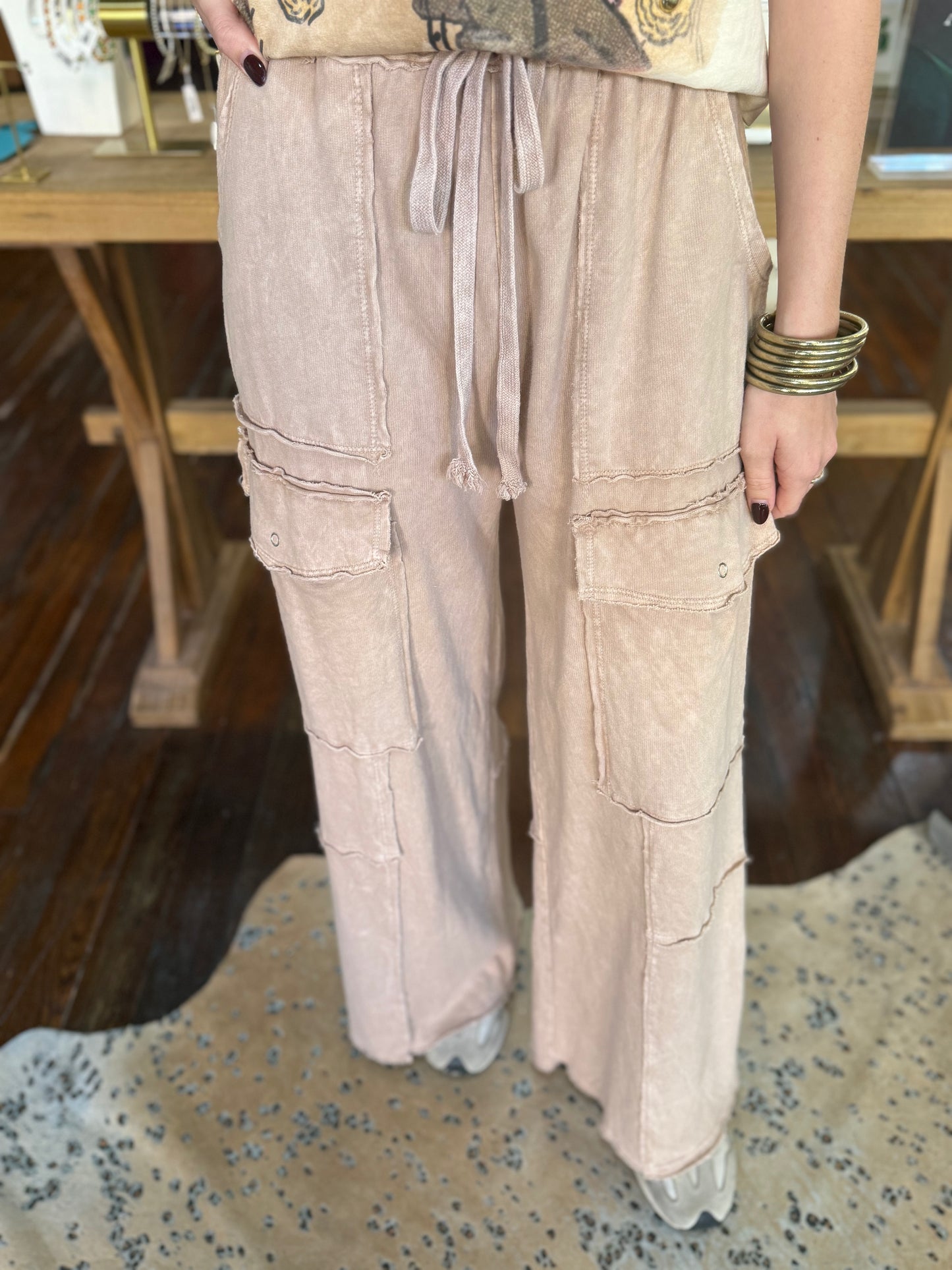 Mineral Washed Terry Pants in Latte