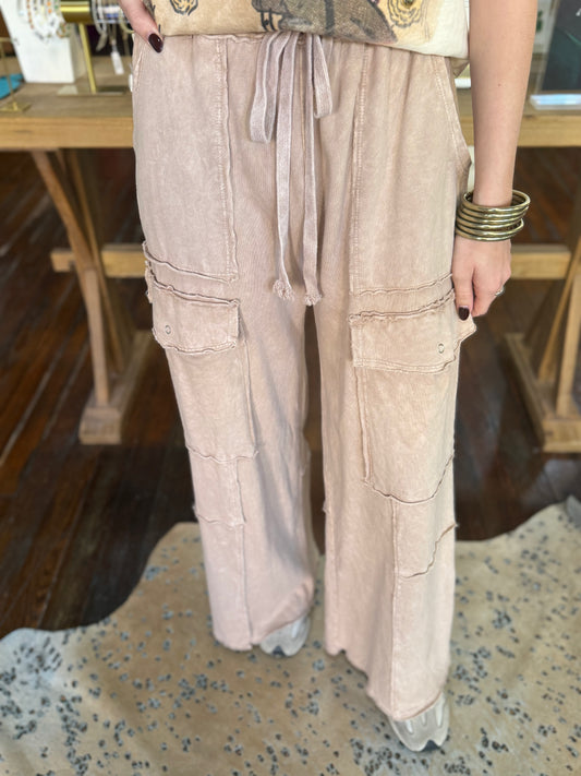 Mineral Washed Terry Pants in Latte
