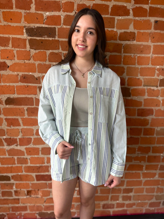 Summer Striped Woven Set in Blue/Sage