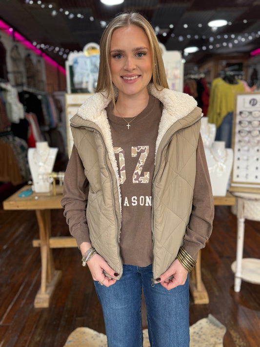 Quilted Puffer Vest in Cement