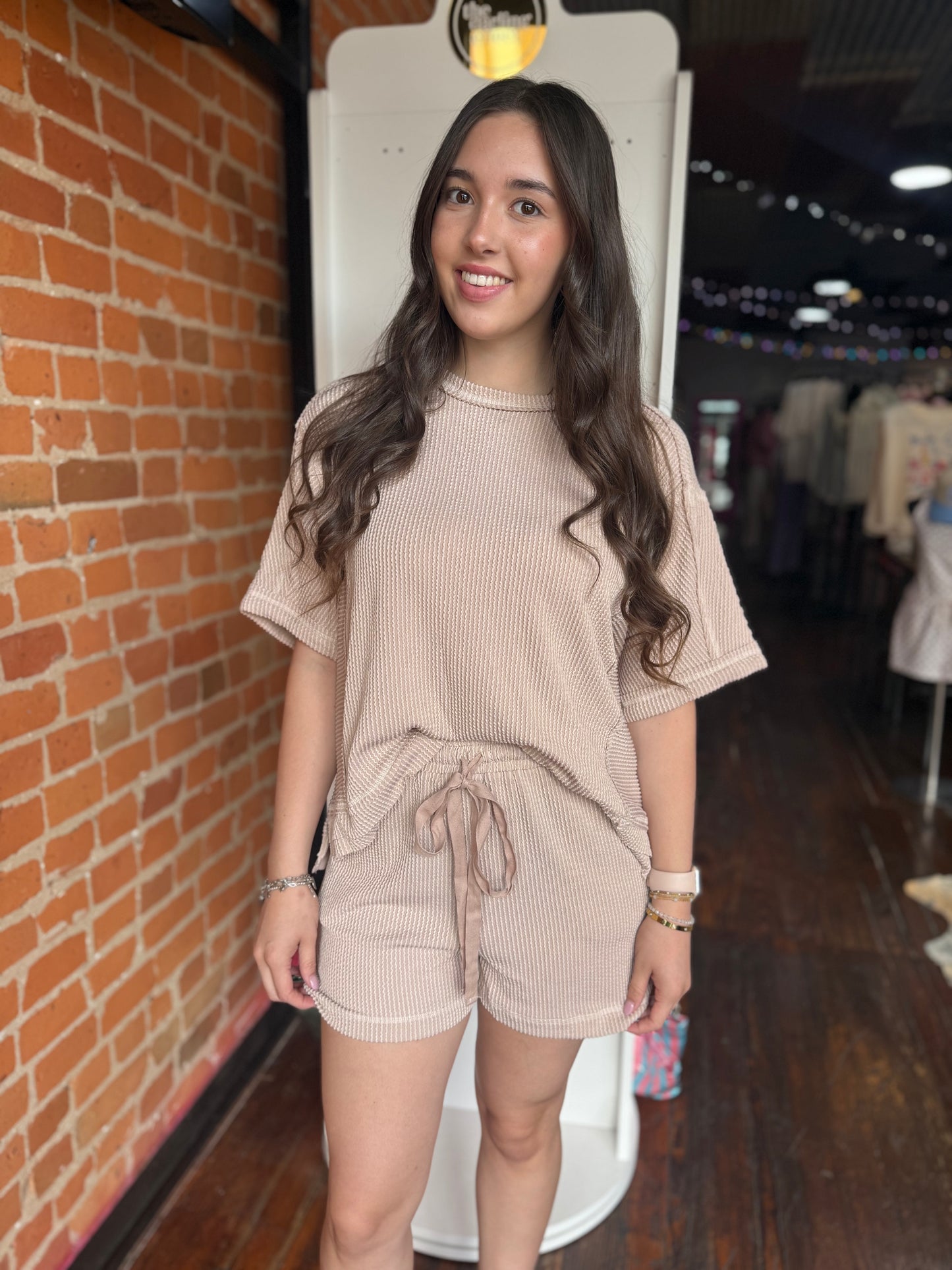 Oat Ribbed Knit Set in Tan