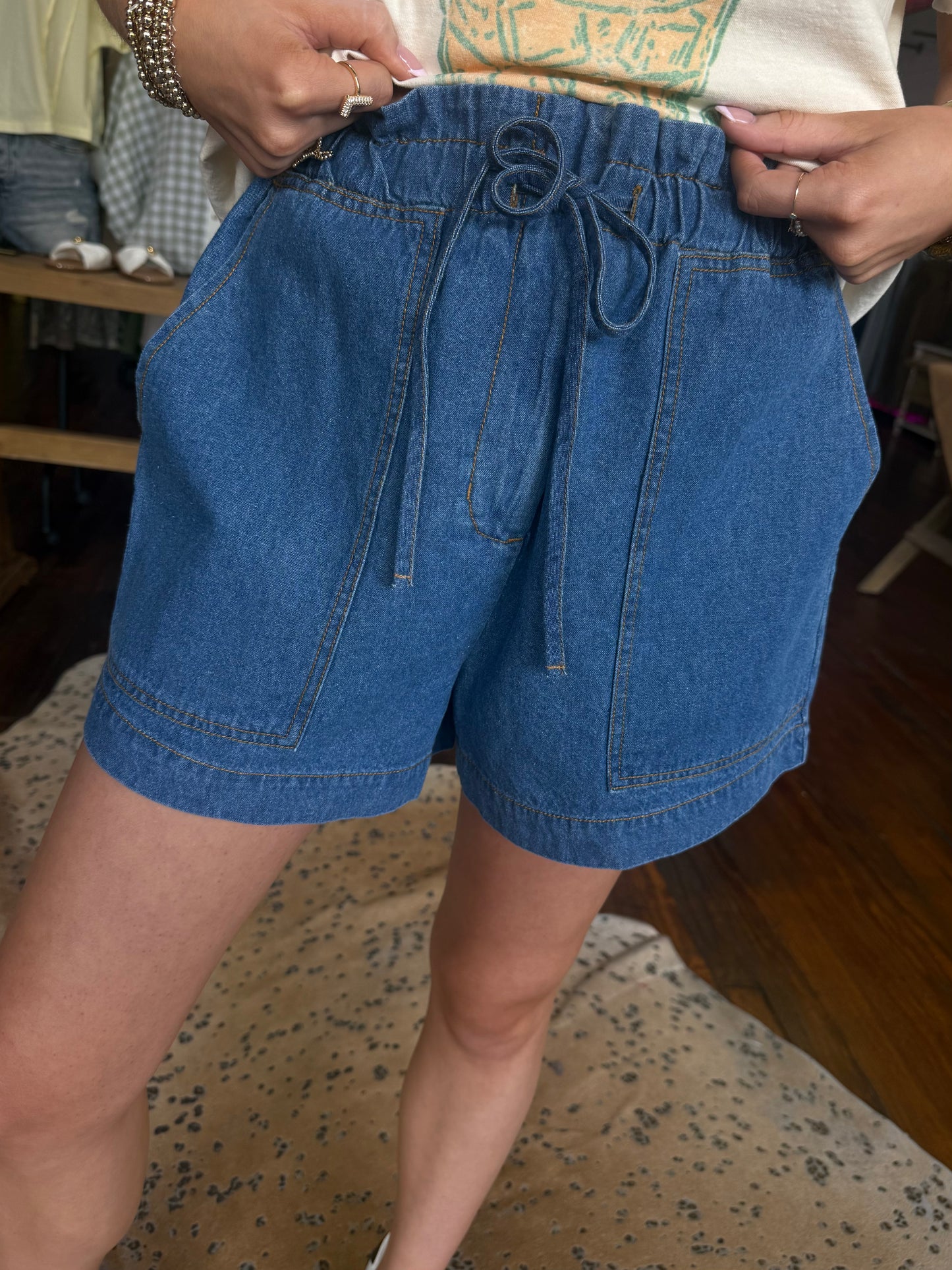 Patch Pocket Stretch Denim Shorts