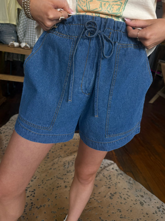 Patch Pocket Stretch Denim Shorts