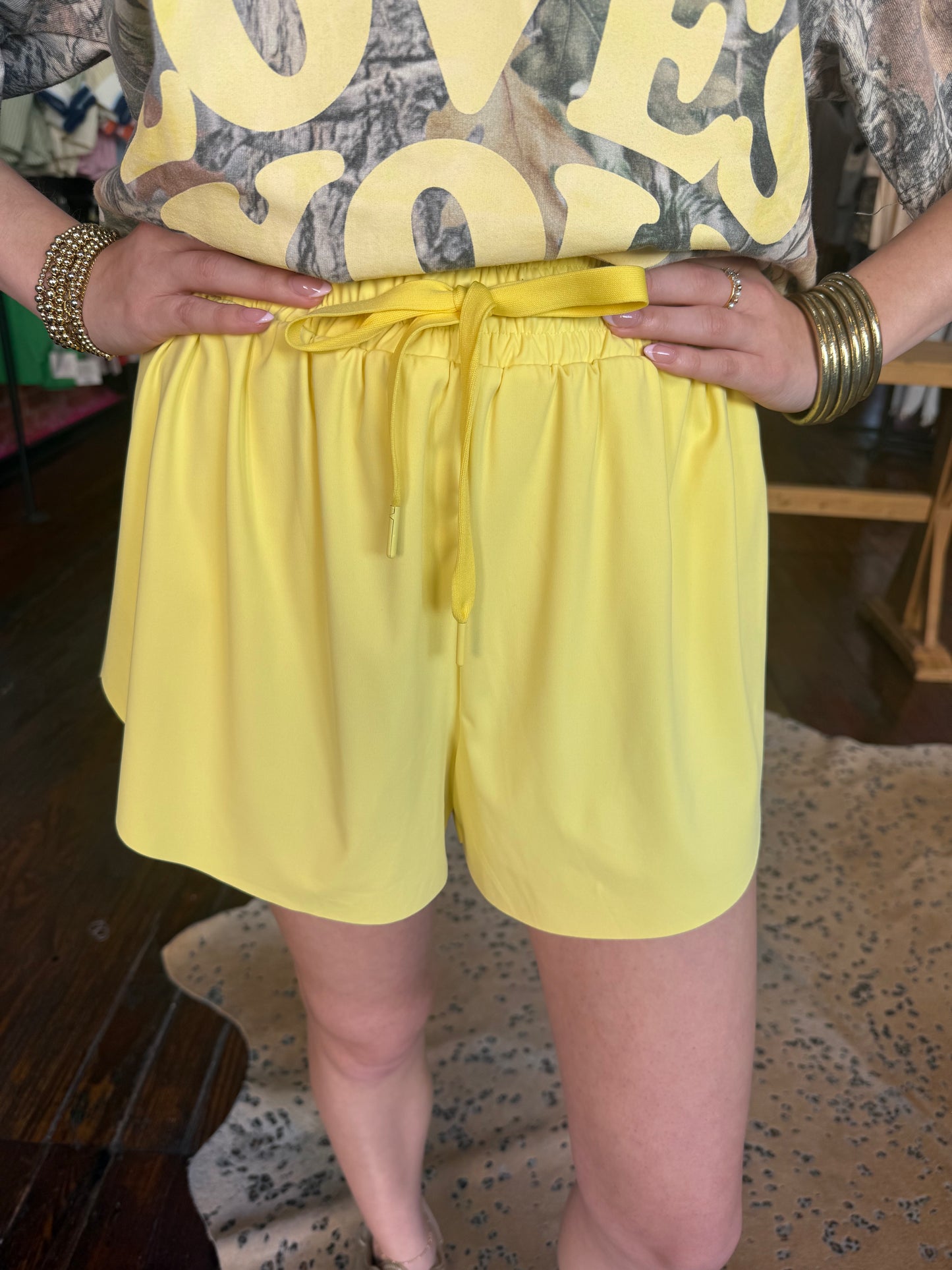 Overlap Activewear Shorts in Yellow