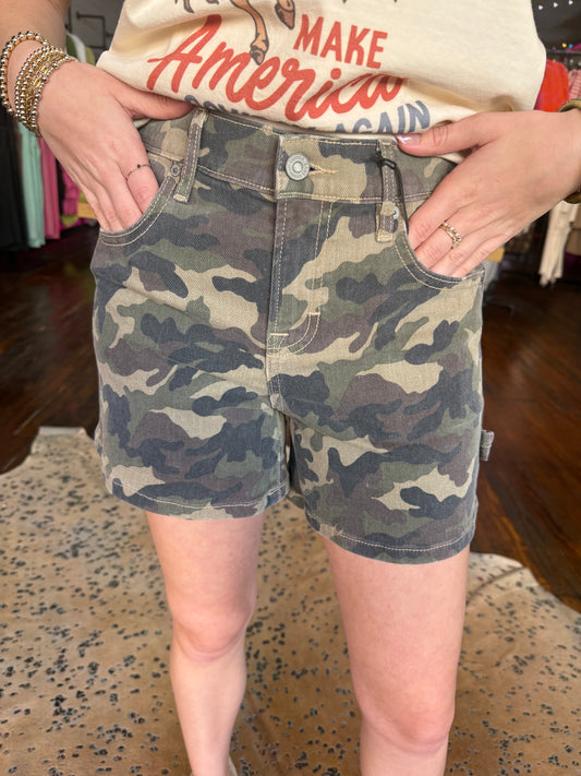 Camo Stretch Mid Rise Dad Shorts x Hidden