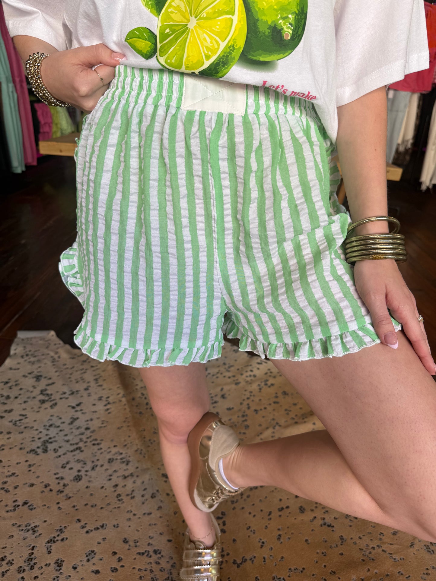 Lime Green Stripe Shorts