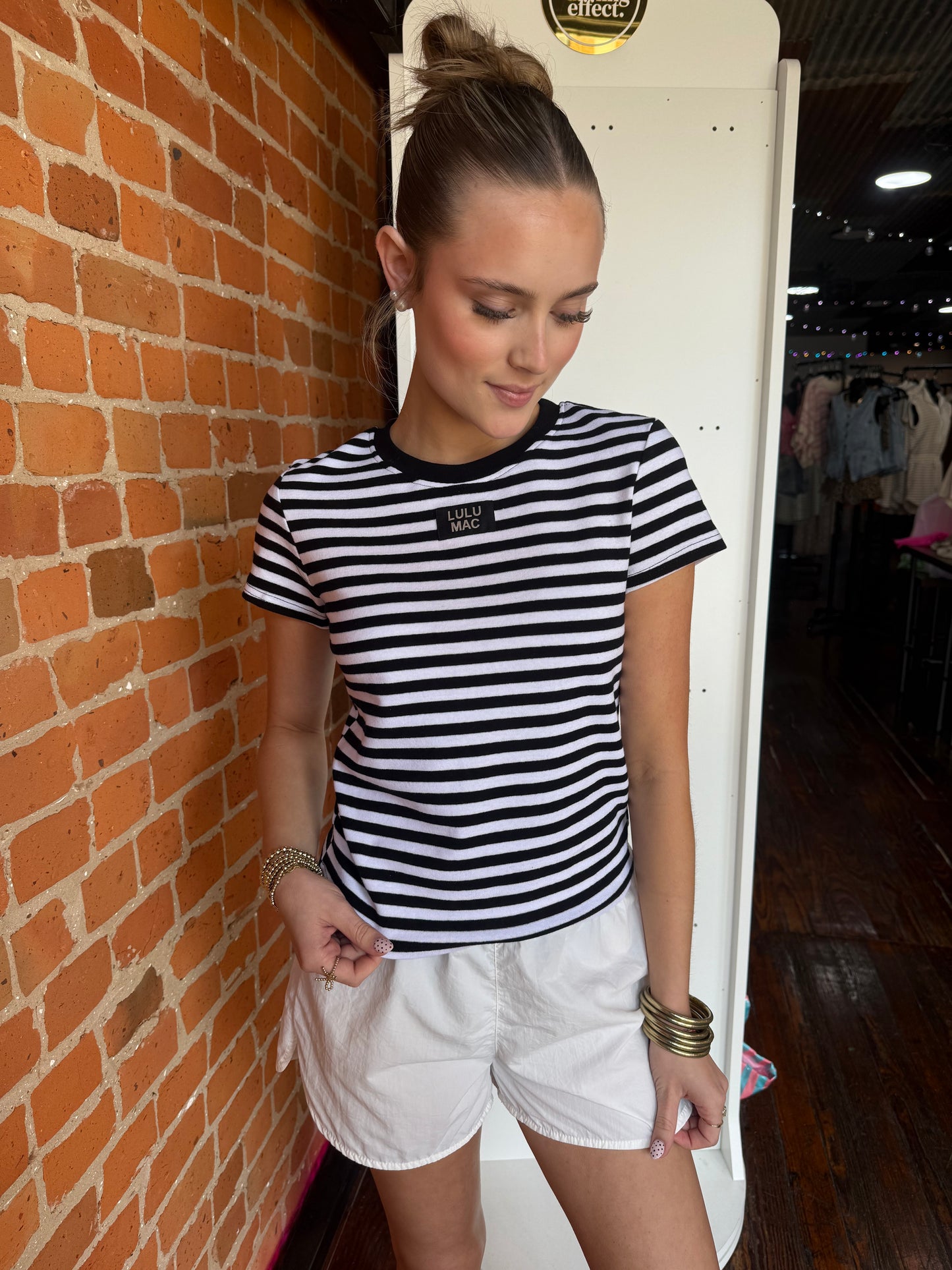 Lulu Mac Stripe Baby Doll Top in Black
