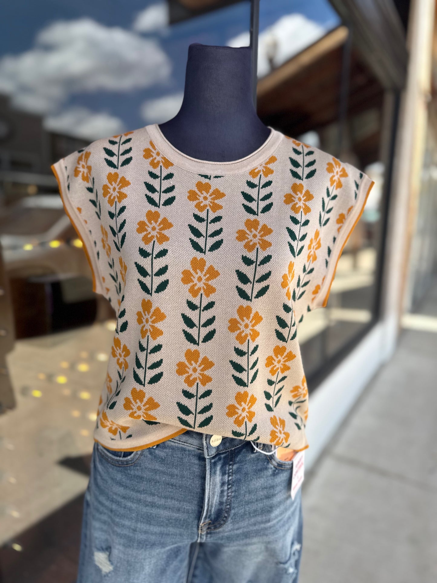 Retro Floral Sweater Top