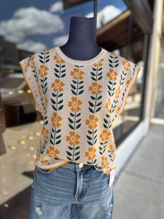 Retro Floral Sweater Top