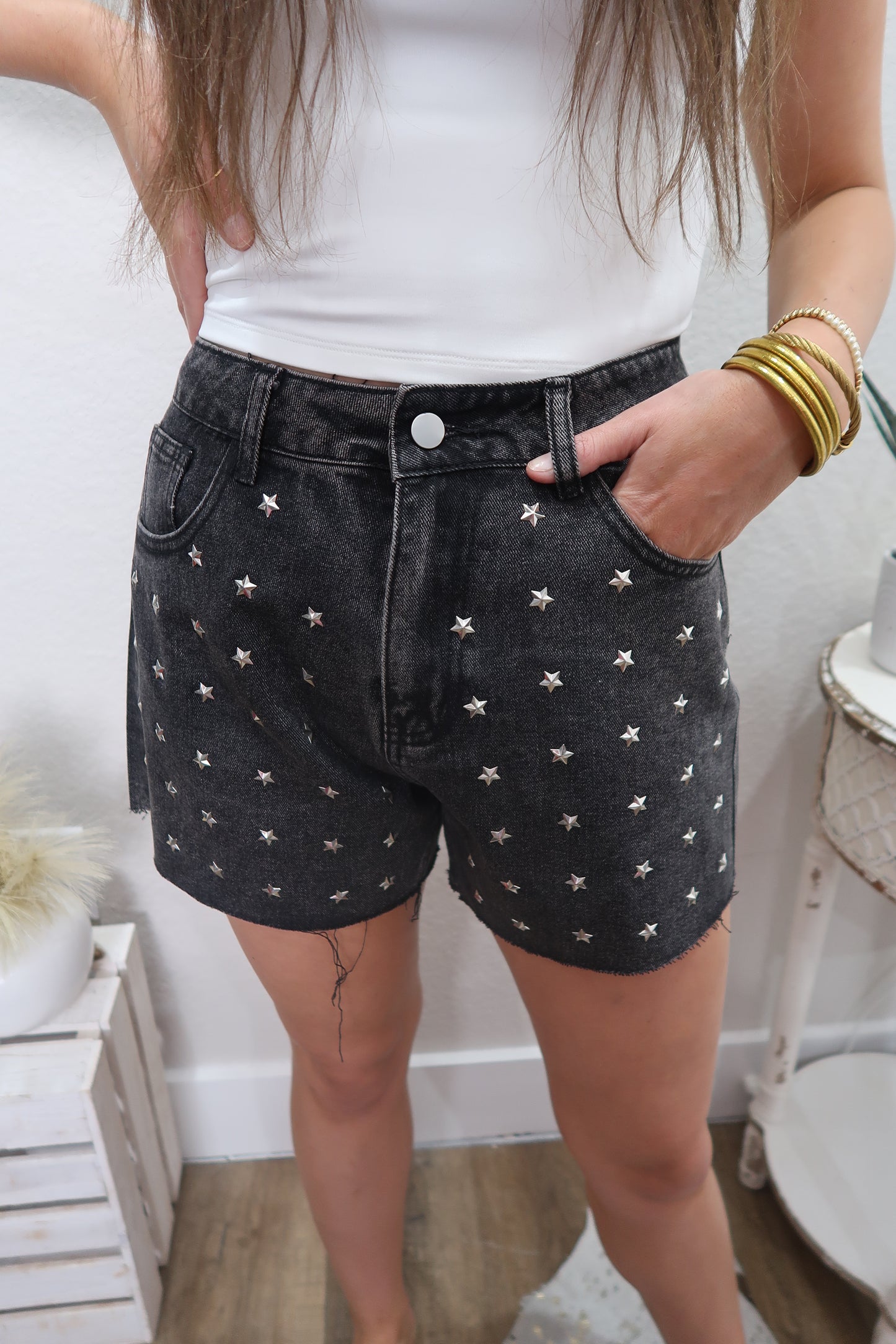 Star Studded Denim Shorts