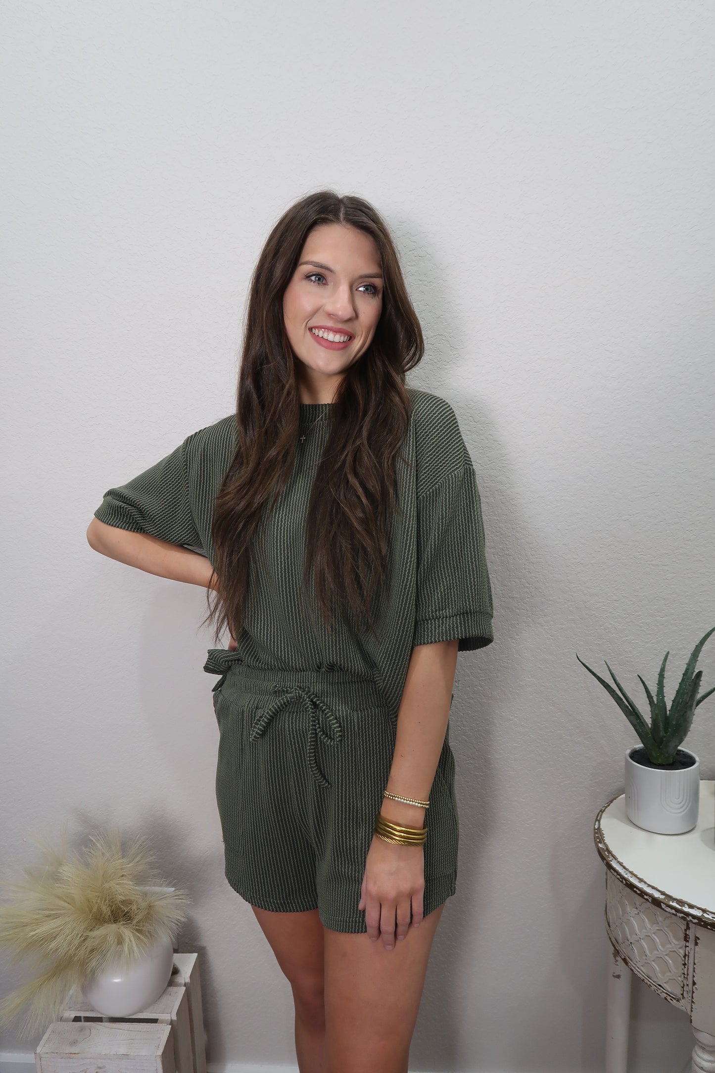 Ribbed Loungewear Set in Olive