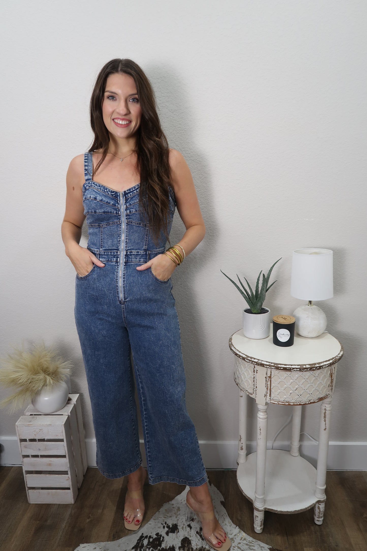 Ella Zip Up Denim Jumpsuit