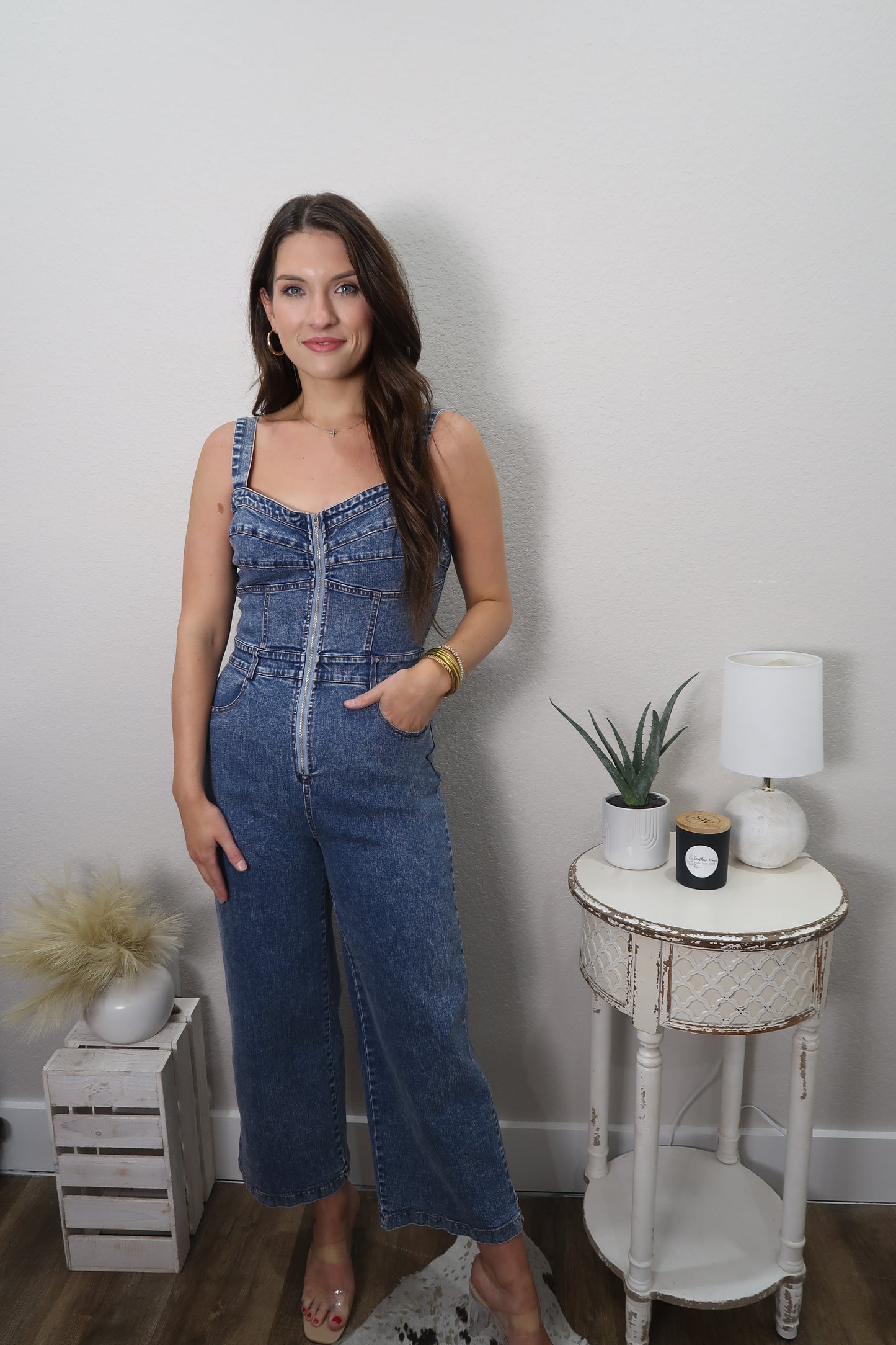 Ella Zip Up Denim Jumpsuit