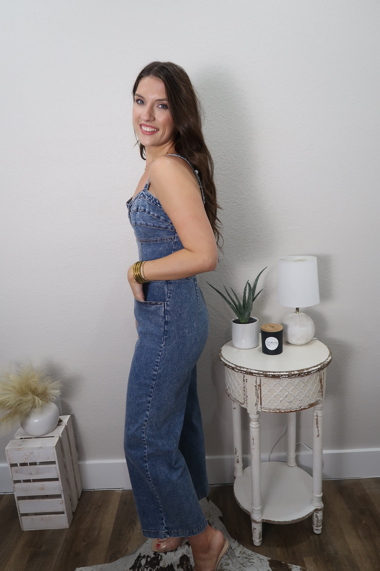 Ella Zip Up Denim Jumpsuit