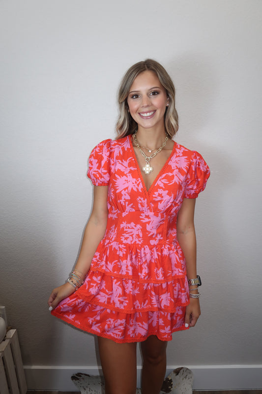 Miramar Floral Dress in Red/Pink