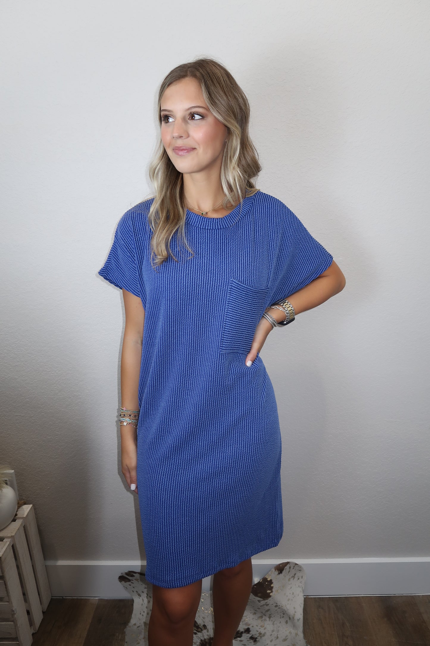 Basic Ribbed Dress in Indigo