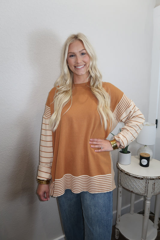 Striped Sweater Top in Soft Camel